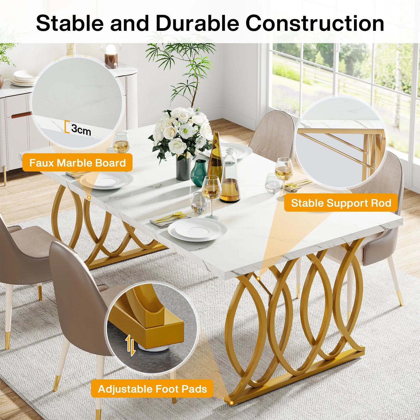 Modern Faux Marble Dining Table