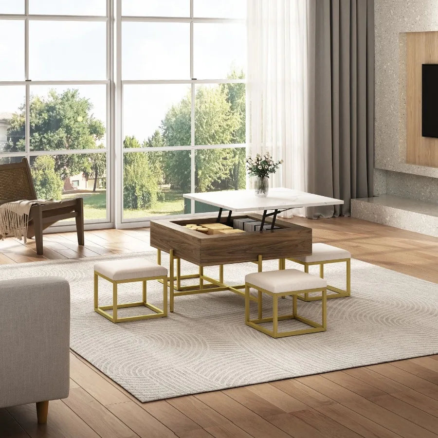 Modern Square LiftTop Coffee Table Set with Storage