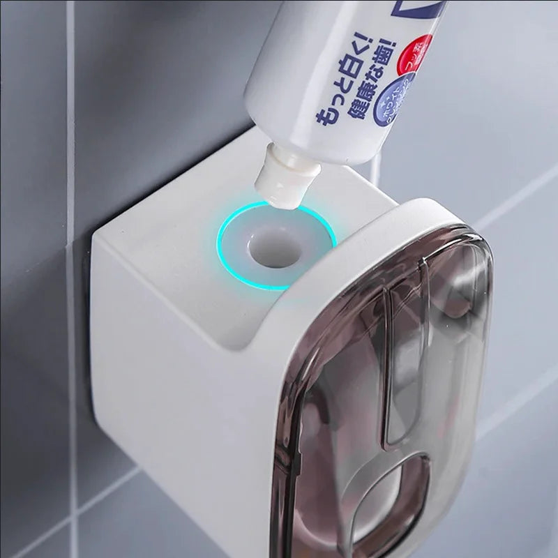 Automatic Wall-Mounted Toothpaste Dispenser & Toothbrush Holder