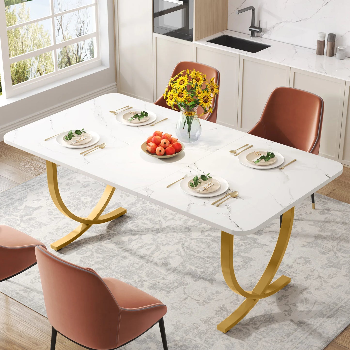 Modern Faux Marble Dining Table