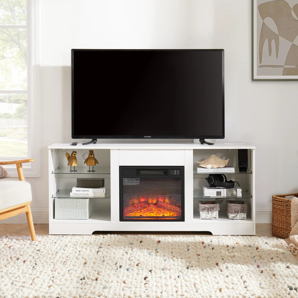 3D Fireplace TV Stand with USB Charging Outlet