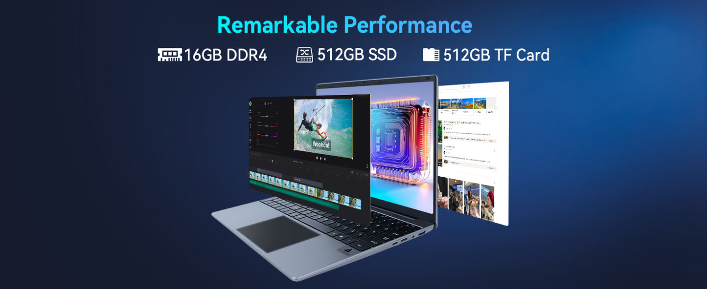 15.6 Inch Laptop Windows 11 Notebook 16G RAM 512GB SSD Quad-Core Intel Celeron N5095 Processors 1080P IPS FHD Laptop Computer