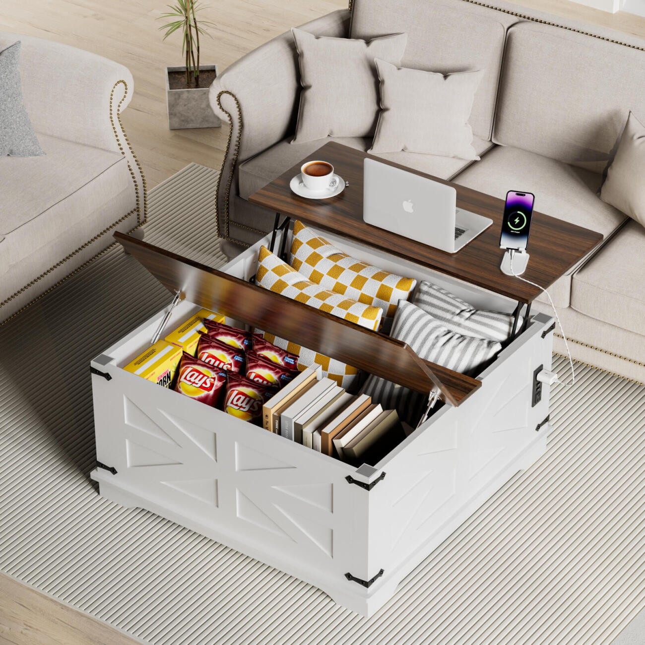 Farmhouse Coffee Table With Lift-Top
