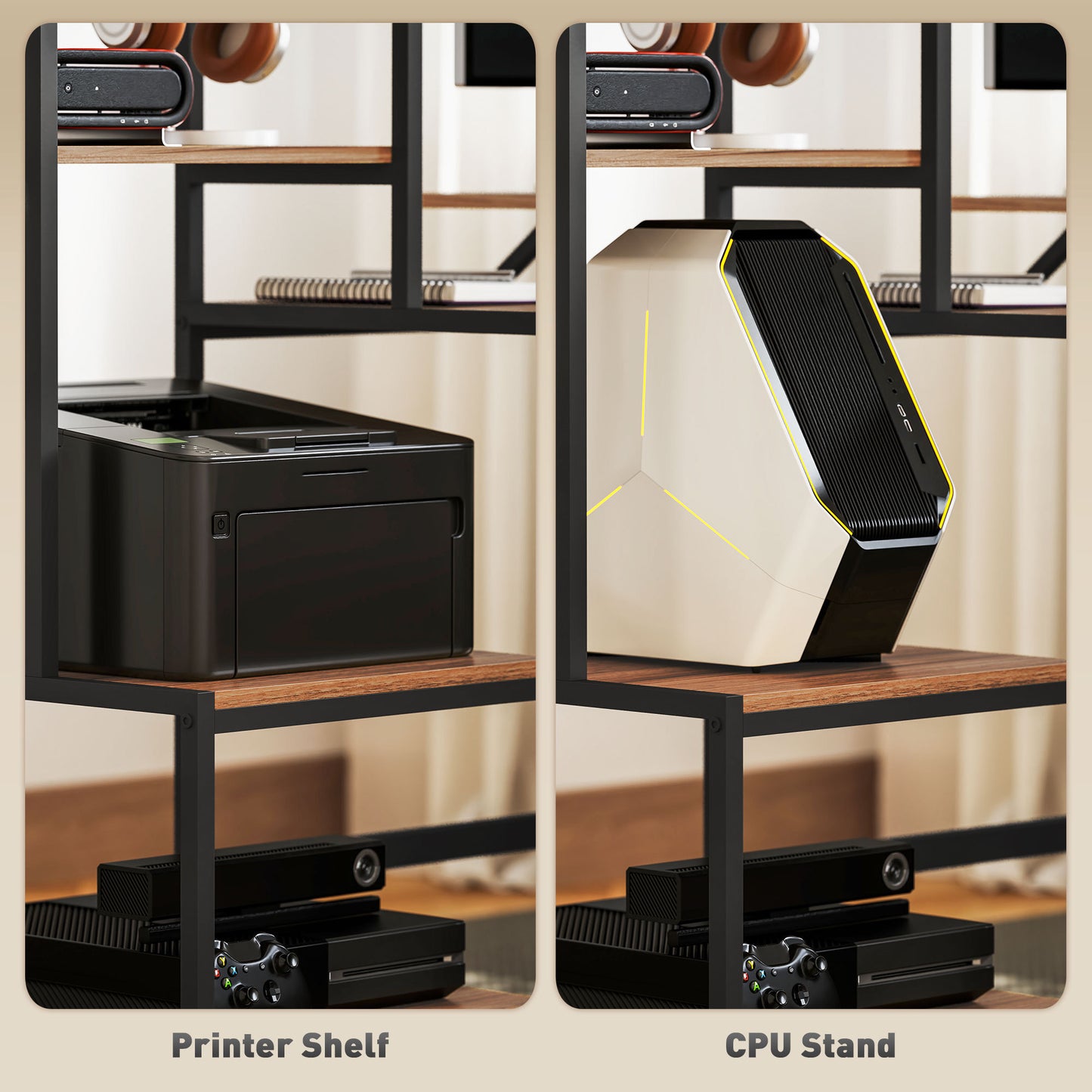 Computer Desk With Monitor Stand & Reversible 4-Tier Shelf