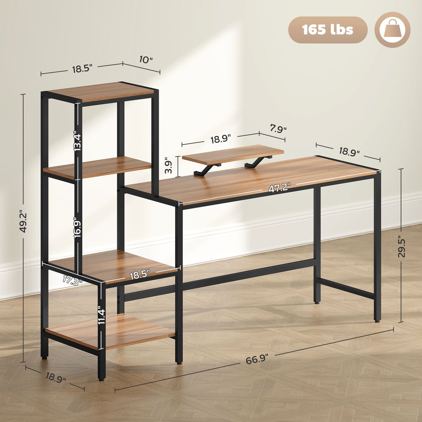Computer Desk With Monitor Stand & Reversible 4-Tier Shelf