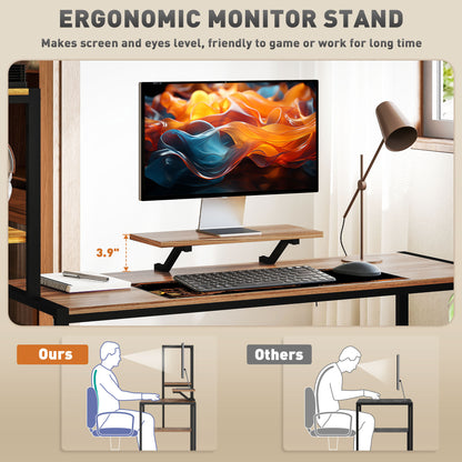 Computer Desk With Monitor Stand & Reversible 4-Tier Shelf