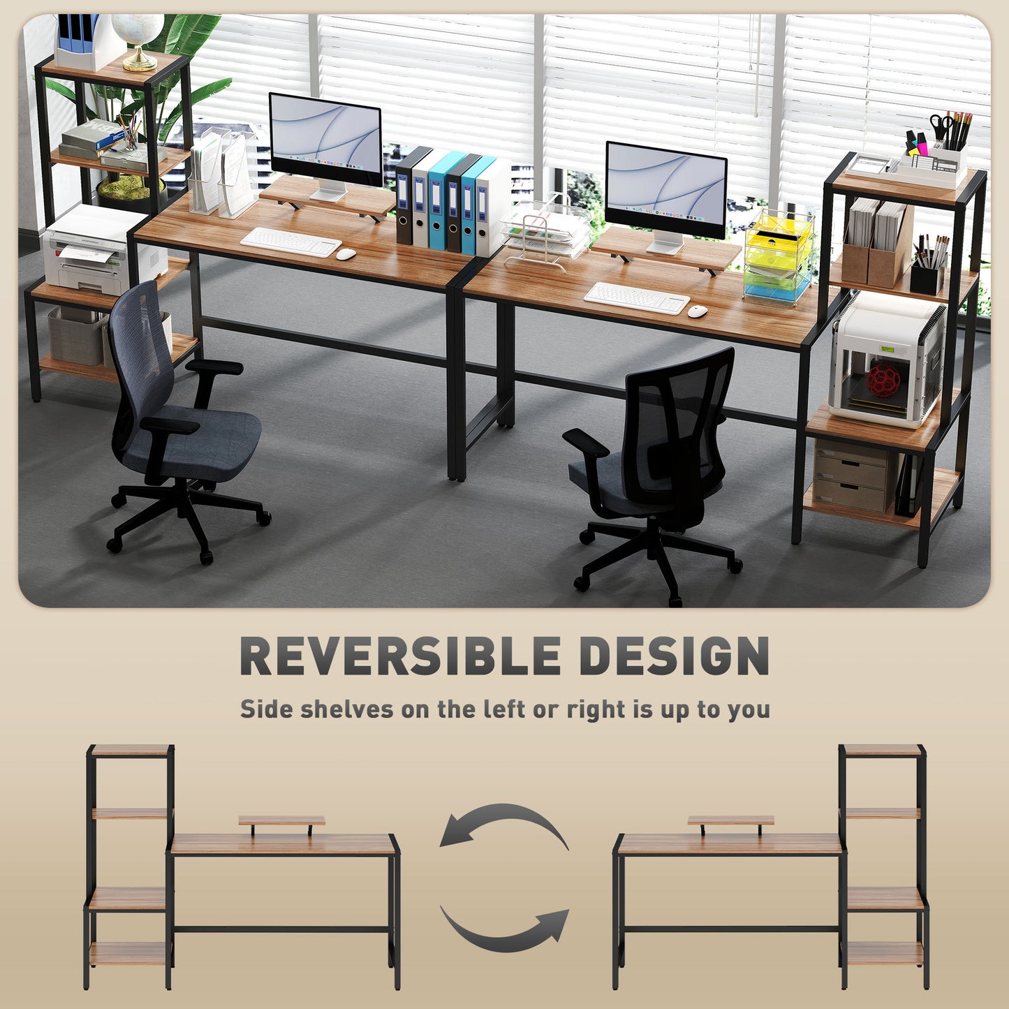 Computer Desk With Monitor Stand & Reversible 4-Tier Shelf