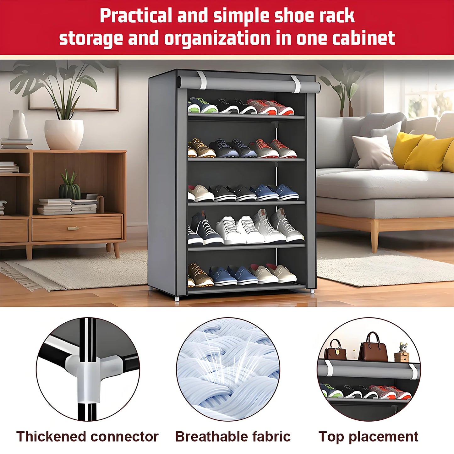 Shoe Storage Organizer Cabinet with Dustproof Fabric Cover