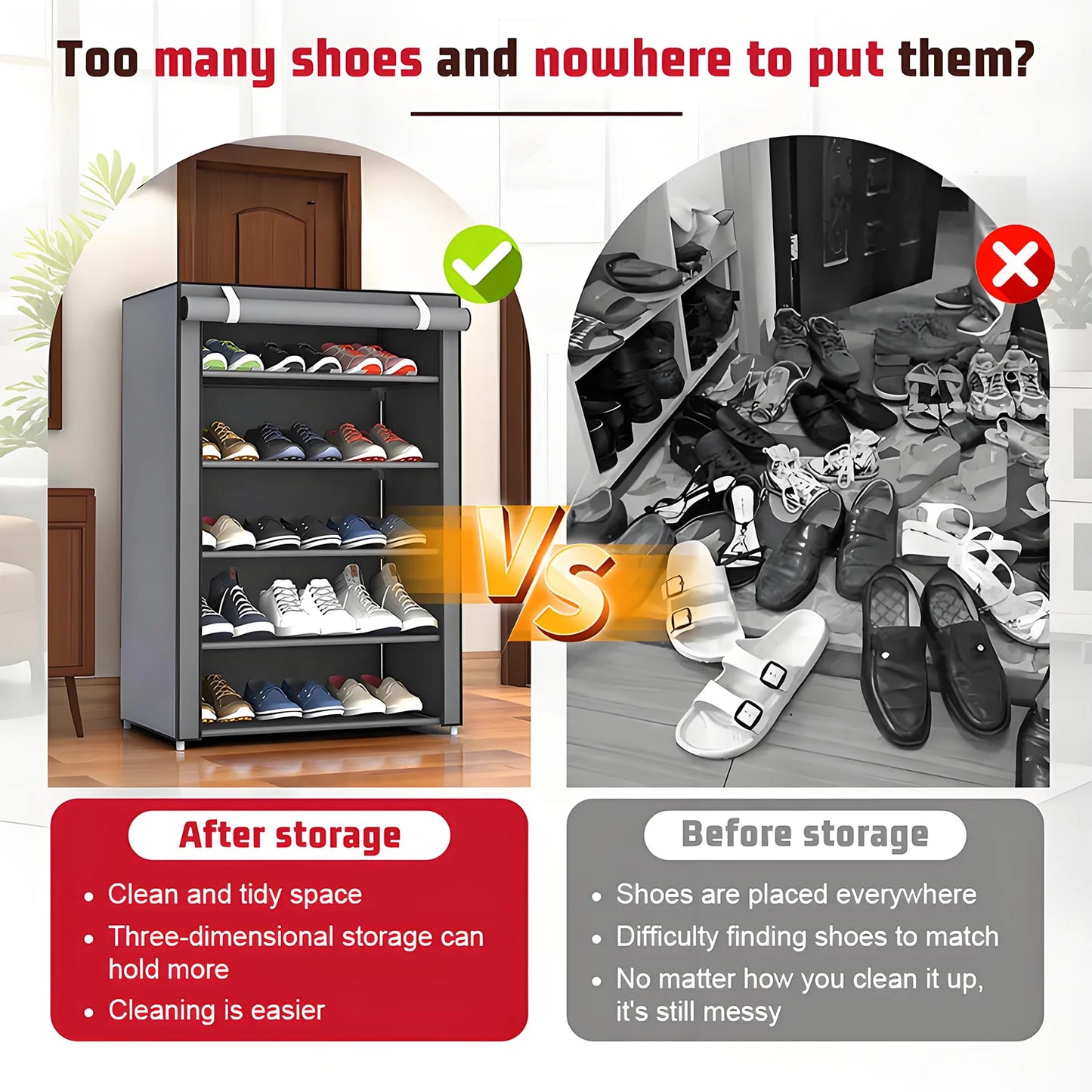Shoe Storage Organizer Cabinet with Dustproof Fabric Cover