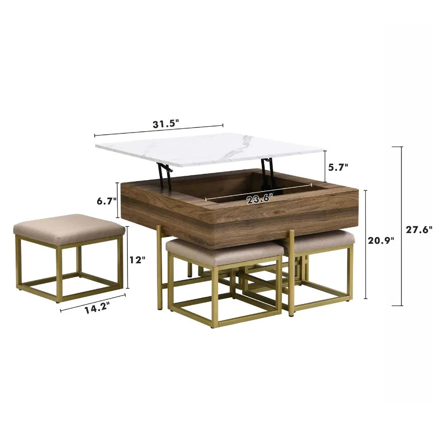 Modern Square LiftTop Coffee Table Set with Storage
