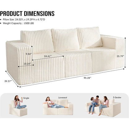 Deep-Seat 3-Seater Sectional Sofa w/ Cloud Foam & Pillows