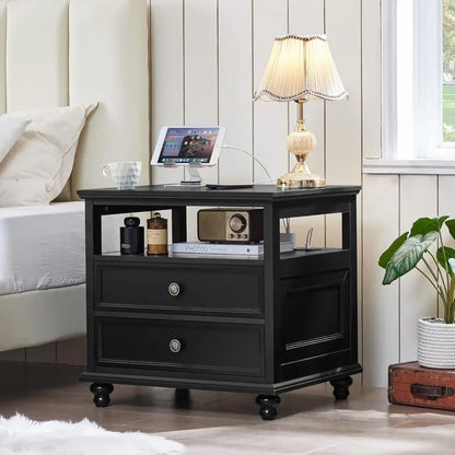 Farmhouse Nightstand with Charging Station