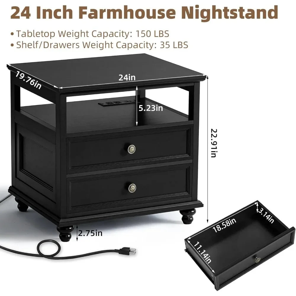 Farmhouse Nightstand with Charging Station