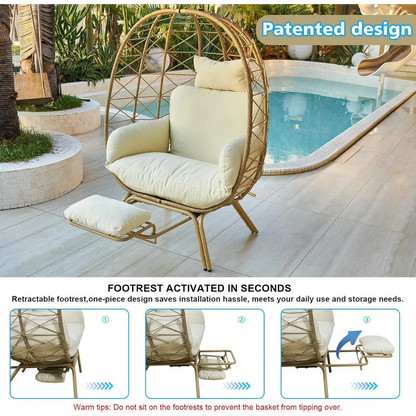 Wicker Egg Chair with Cushion & Footrest