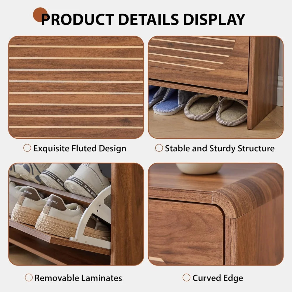 Freestanding Wood Shoe Cabinet with Arched Stripe Panel