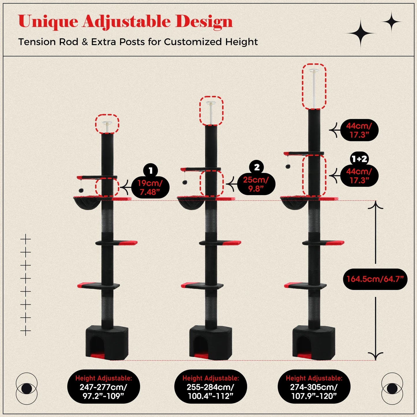 Adjustable Ceiling Cat Tower with Scratching Condo