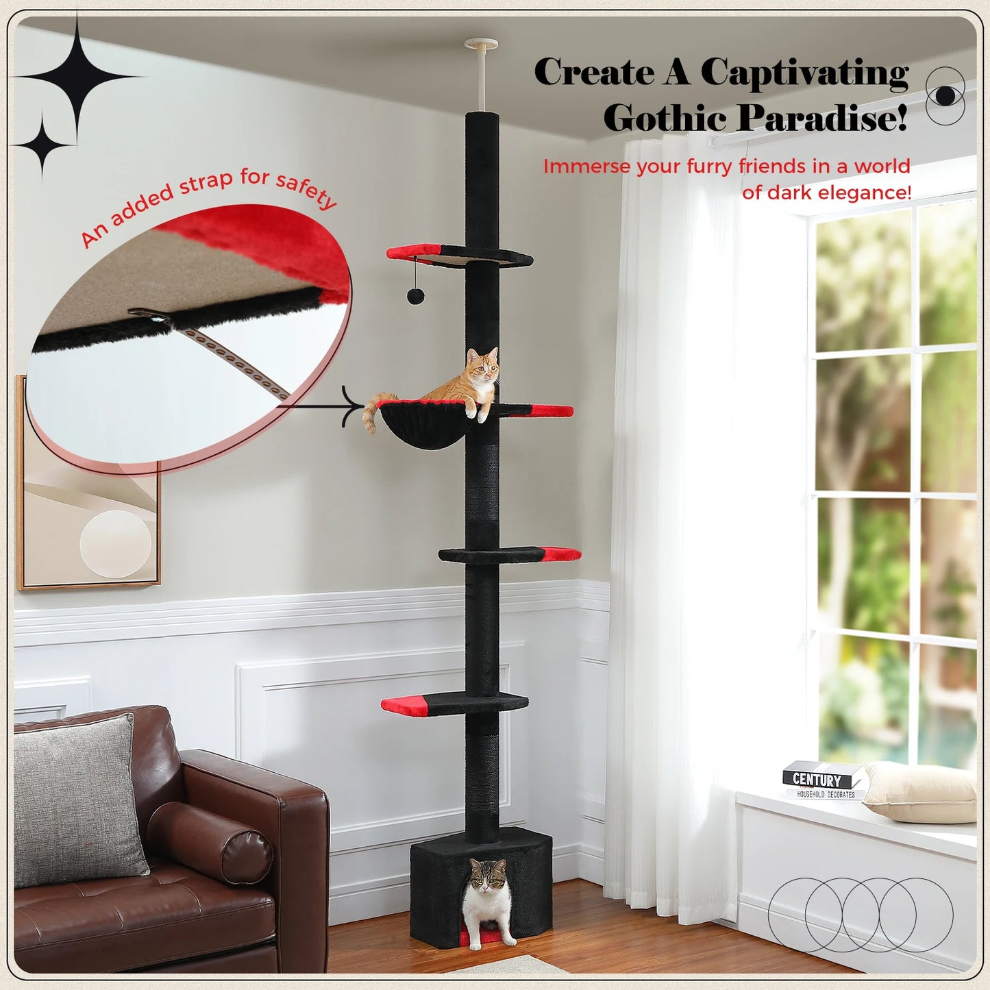 Adjustable Ceiling Cat Tower with Scratching Condo