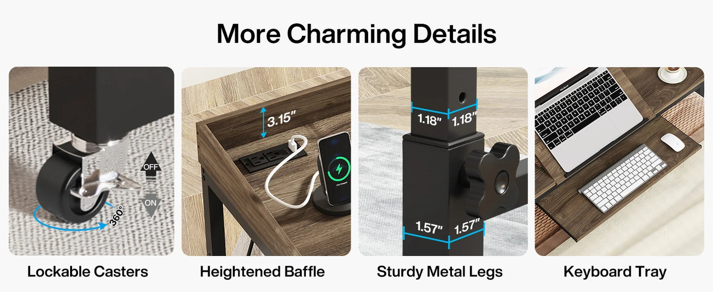 Height Adjustable Overbed Table with Wheels, Queen Size Over Bed Desk with Adjustable, Mobile Laptop Cart Computer Desk