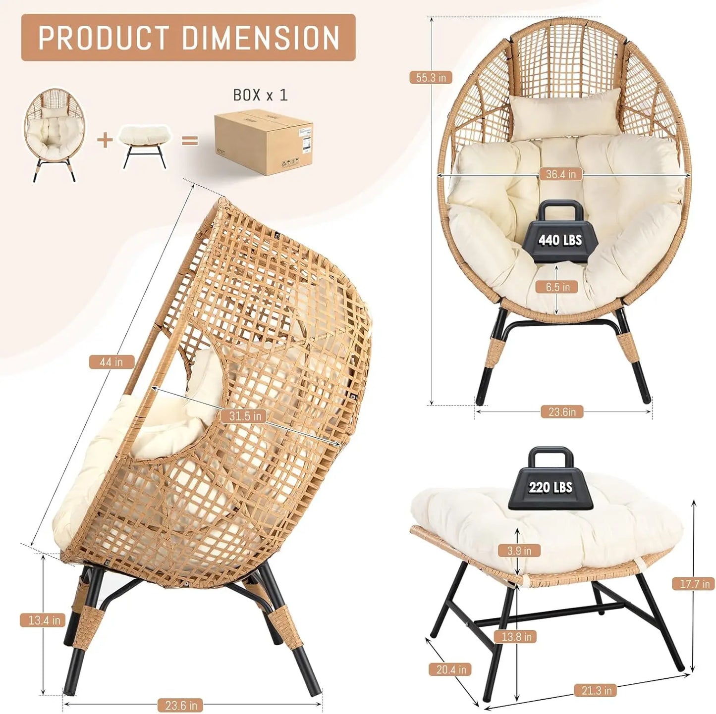 Wicker Rattan Egg Chair with Footrest