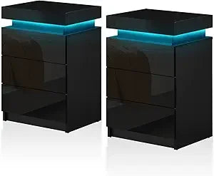 Modern Nightstands Set of 2 with LED Light