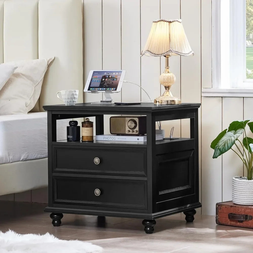 Farmhouse Nightstand with Charging Station
