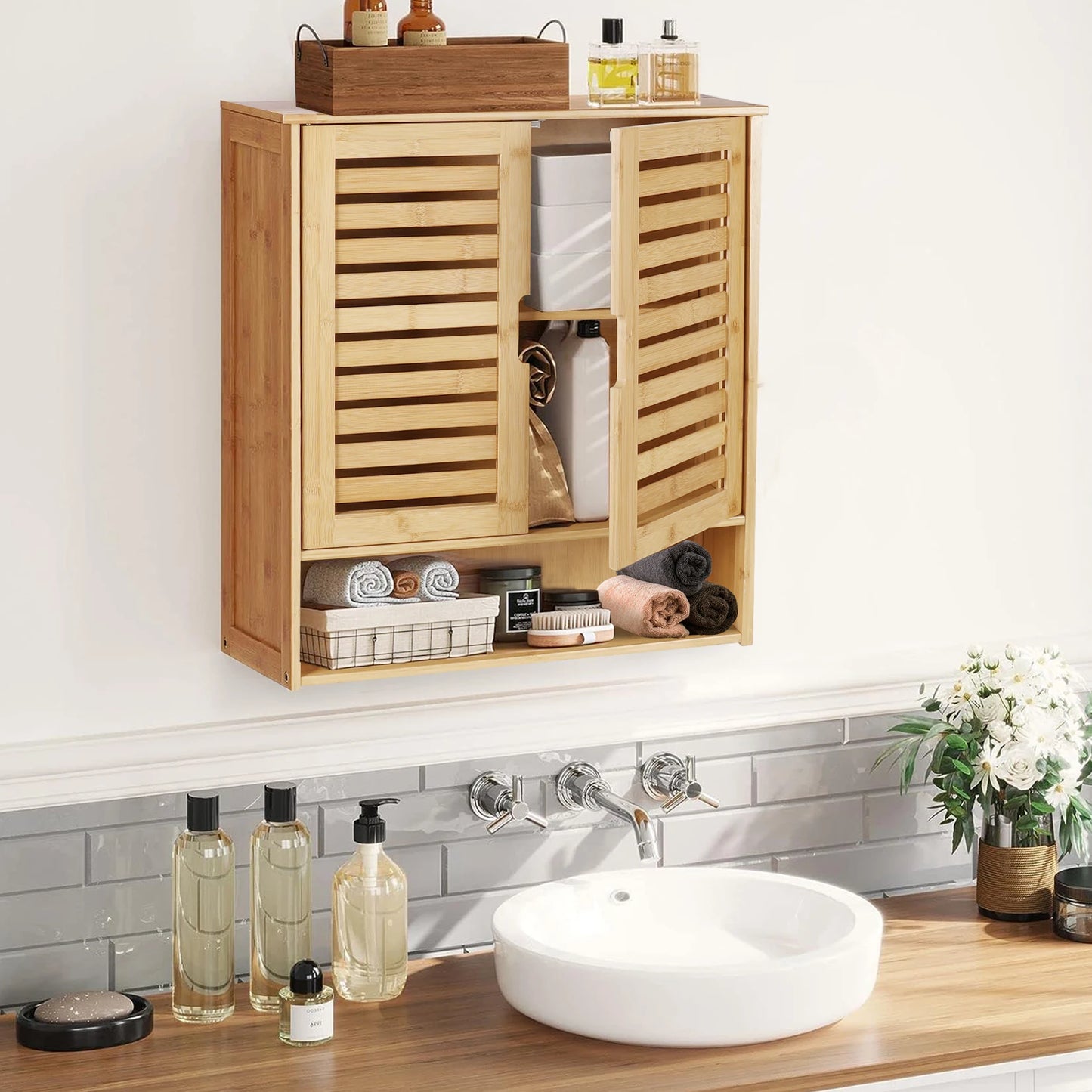 Wall Mounted Bamboo Bathroom Cabinet