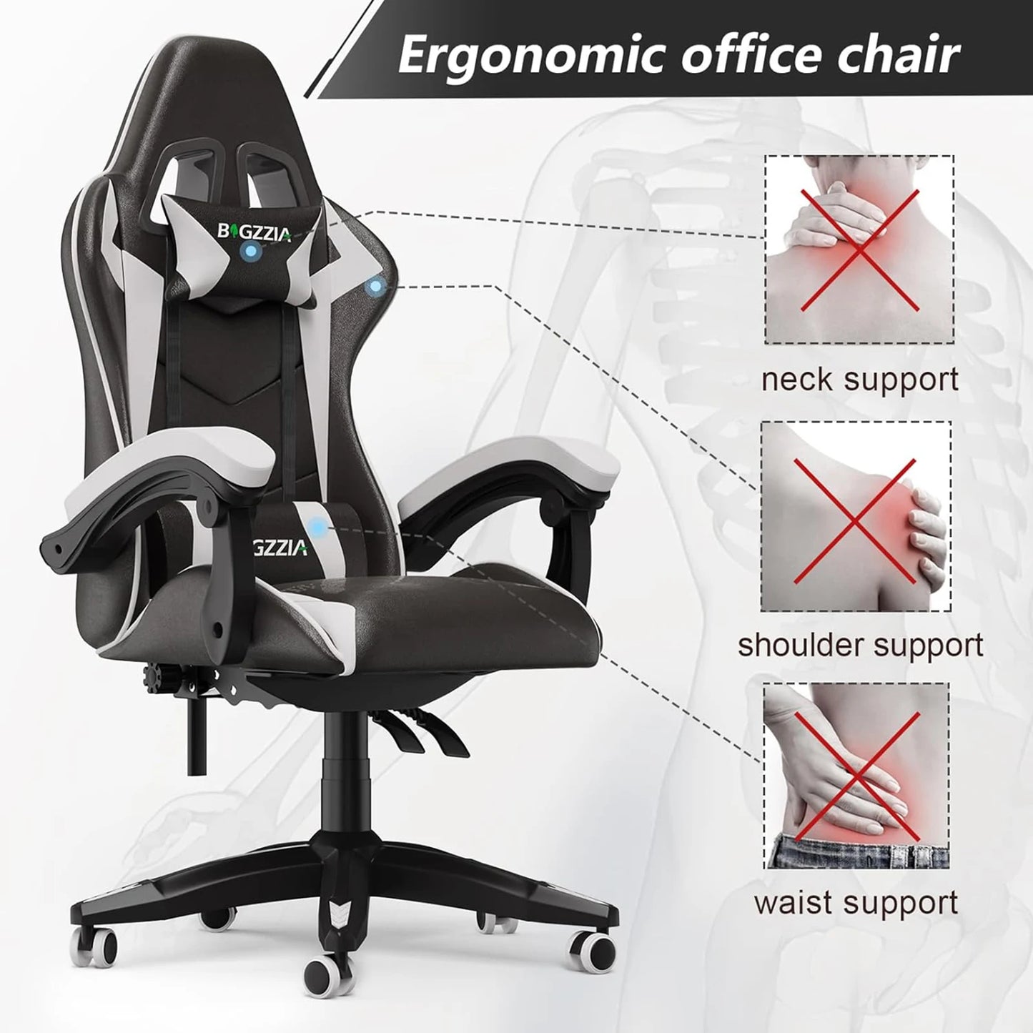 Gamer Chair with Lumbar Cushion & Headrest