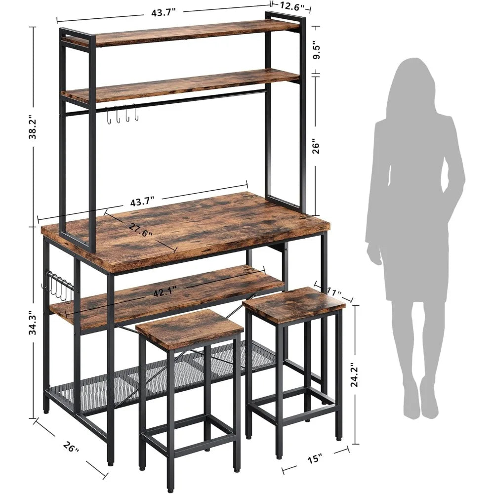 Kitchen Island Table Set with Storage and Power Outlet