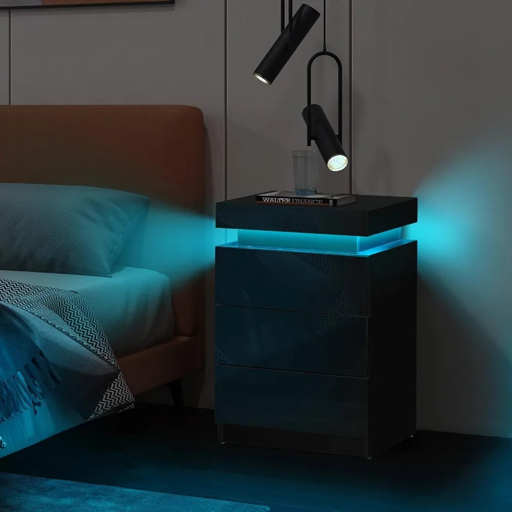 Modern Nightstands Set of 2 with LED Light
