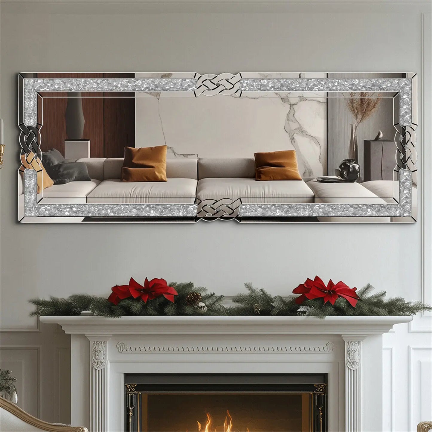 XL Wall Mirror Full Length Floor Mirror with Silver Crushed Diamond Decor
