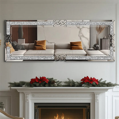 XL Wall Mirror Full Length Floor Mirror with Silver Crushed Diamond Decor