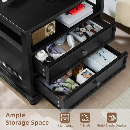 Farmhouse Nightstand with Charging Station