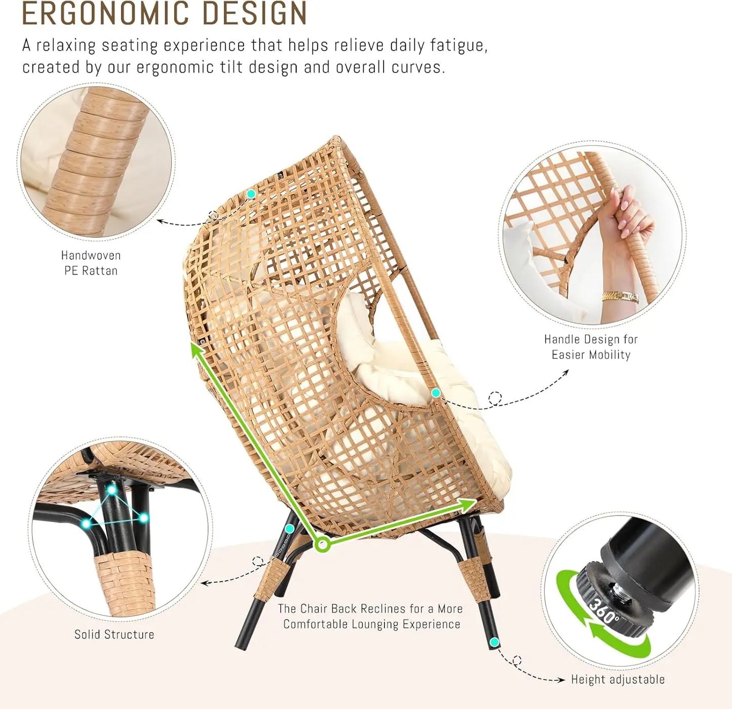 Wicker Rattan Egg Chair with Footrest