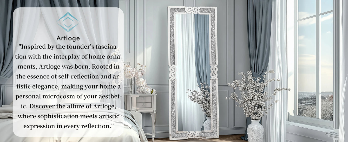 XL Wall Mirror Full Length Floor Mirror with Silver Crushed Diamond Decor