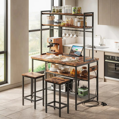 Kitchen Island Table Set with Storage and Power Outlet
