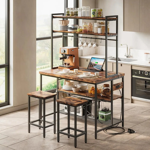 Kitchen Island Table Set with Storage and Power Outlet