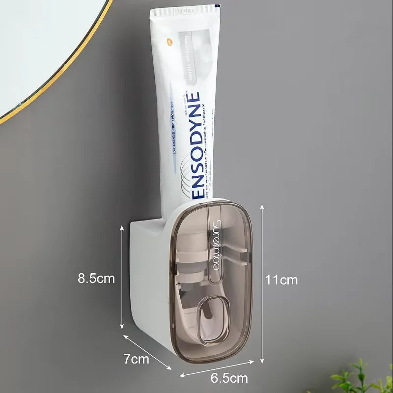 Automatic Wall-Mounted Toothpaste Dispenser & Toothbrush Holder