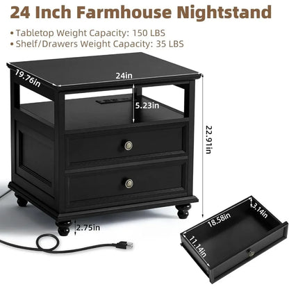 Farmhouse Nightstand with Charging Station