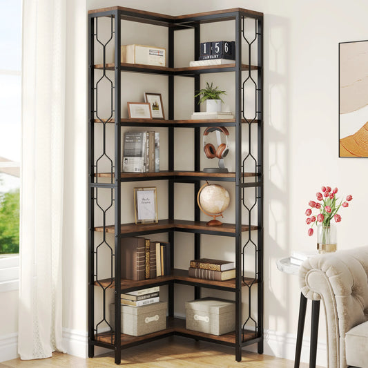 7-Tier Industrial Corner Bookshelf