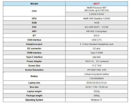 ACEMAGIC 17.3inch Laptop with High Performance Quad Core