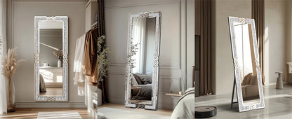 XL Wall Mirror Full Length Floor Mirror with Silver Crushed Diamond Decor
