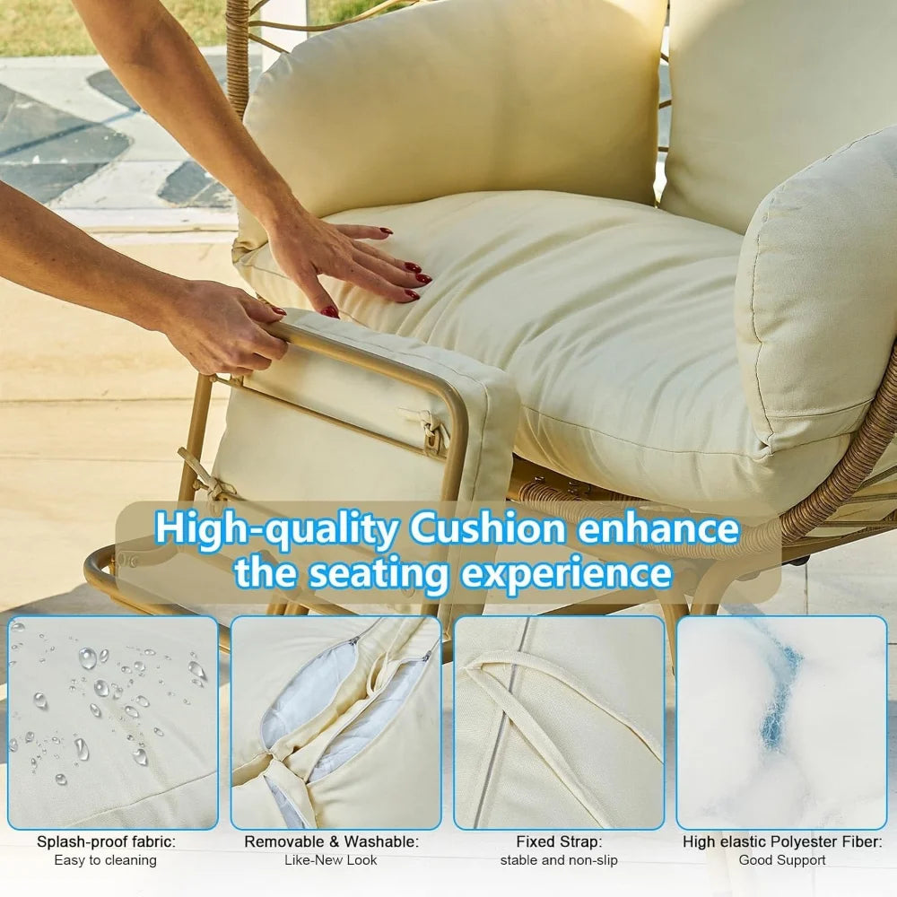 Wicker Egg Chair with Cushion & Footrest
