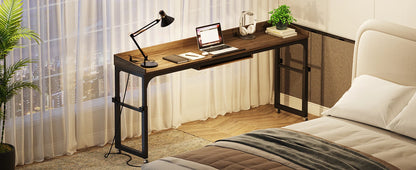 Height Adjustable Overbed Table with Wheels, Queen Size Over Bed Desk with Adjustable, Mobile Laptop Cart Computer Desk