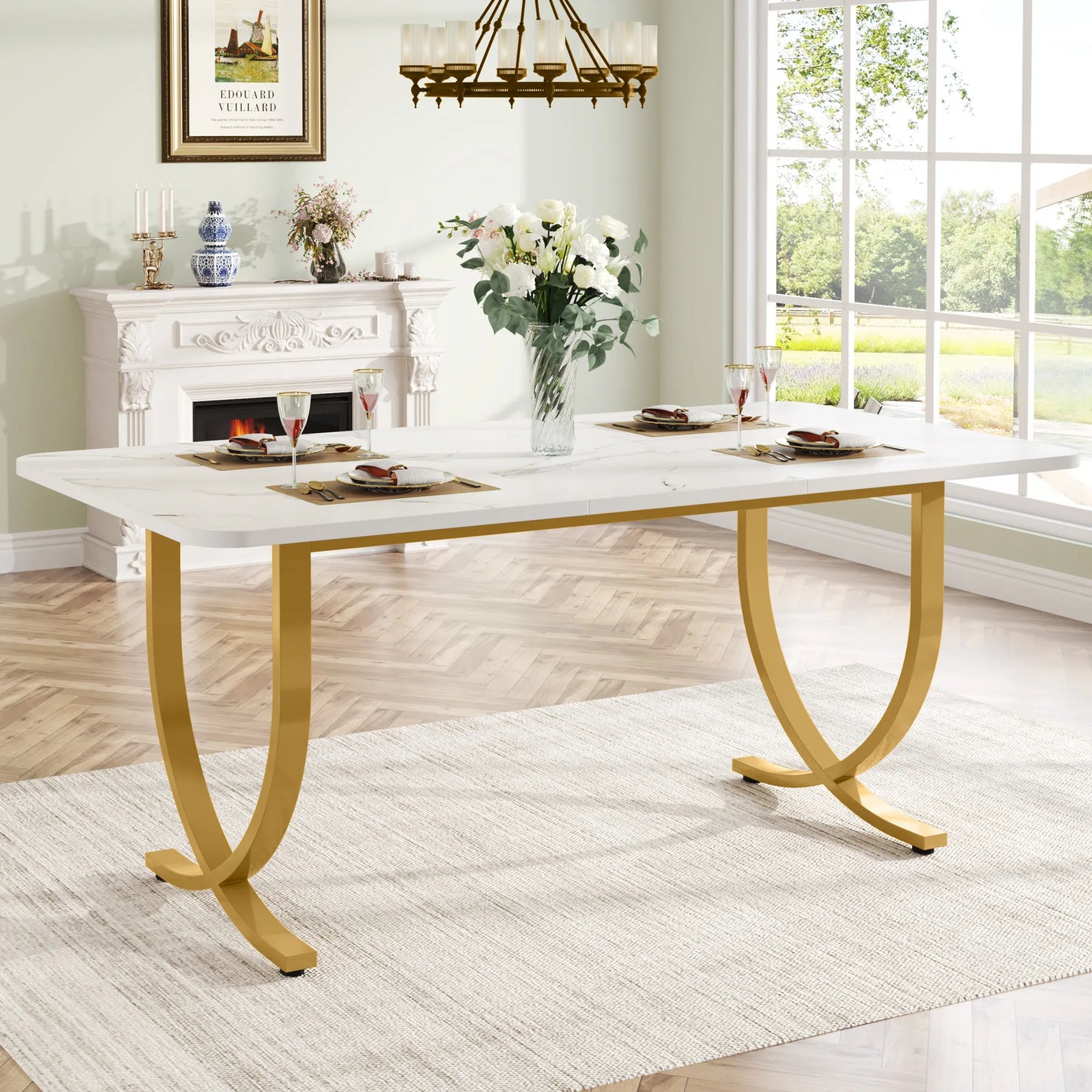 Modern Faux Marble Dining Table