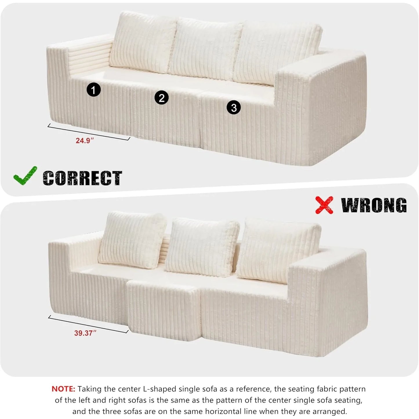 Deep-Seat 3-Seater Sectional Sofa w/ Cloud Foam & Pillows