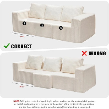 Deep-Seat 3-Seater Sectional Sofa w/ Cloud Foam & Pillows