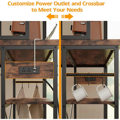 Kitchen Island Table Set with Storage and Power Outlet