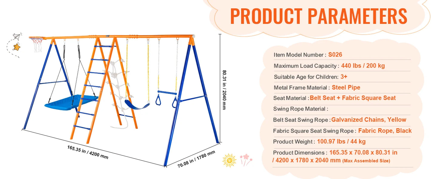 3 In 1 Outdoor Kids Swing Set
