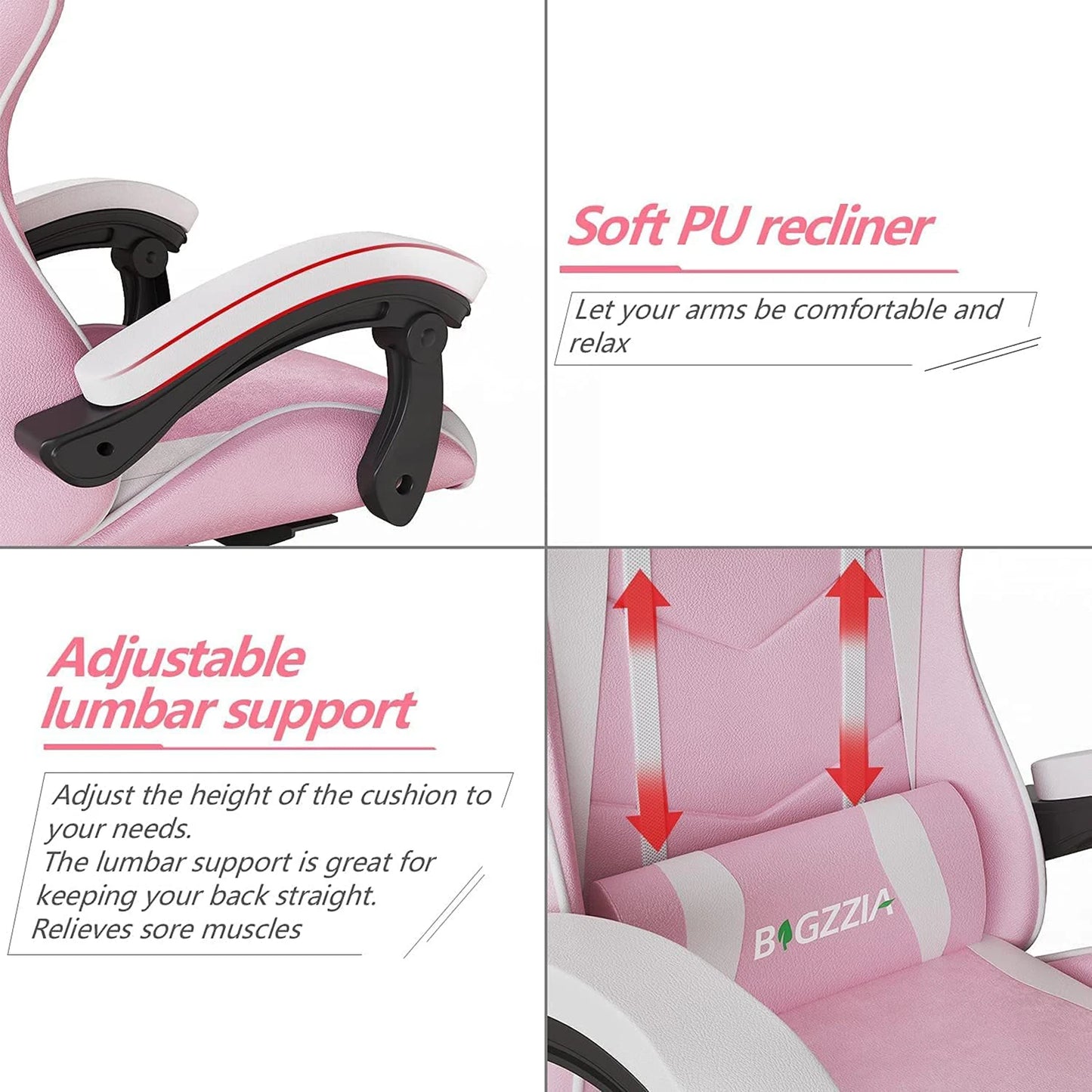 Gamer Chair with Lumbar Cushion & Headrest
