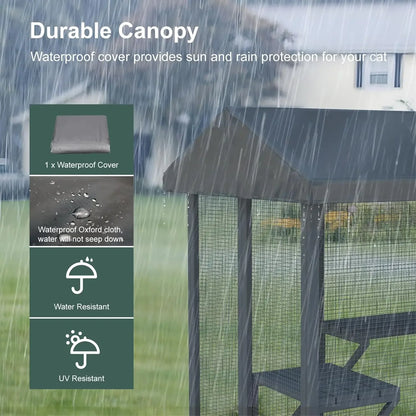 Outdoor Walk in Cat Cage with Waterproof Cover & Sunshine Panel Roof